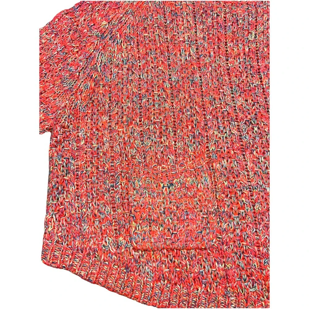 Anthropologie Moth Pink Multicolor Cropped Sweater 3/4 Sleeve W/ Pockets, Medium